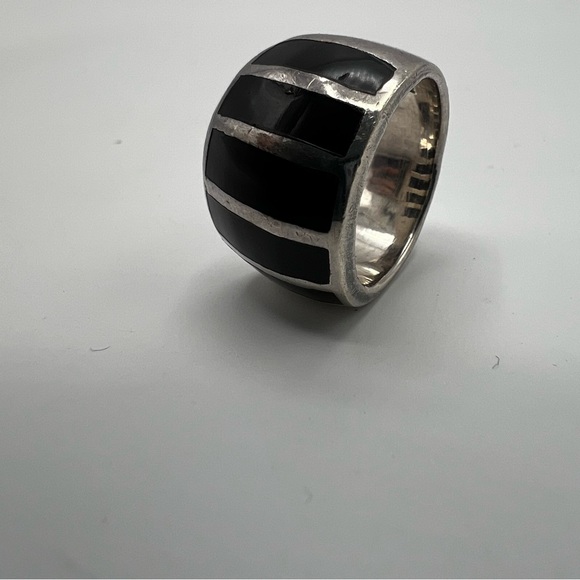 Vintage Black Onyx Ring 925 Sterling Silver Size 6Band 9.2 Grams Retro rocker